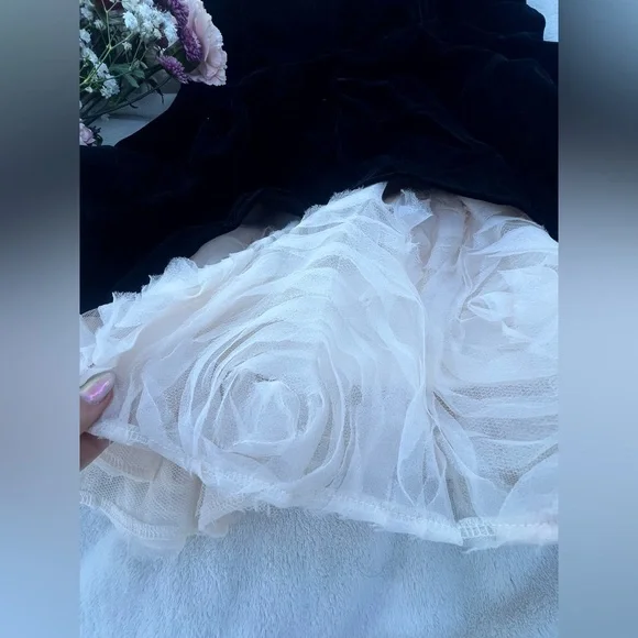 Fashion Nova Black Velvet & Rosette Mini Dress – Size M (NWT) - Picture 7 of 8